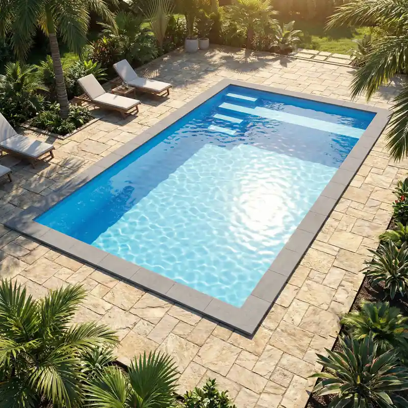 Zertifiziert Styropor-Pool Set mit Treppe und Sitzbank Eigenbau | 8,00 x 4,00 x 1,50 m | freistehend oder eingebaut | 4 Poolfolien zur Auswahl & UV-beständig